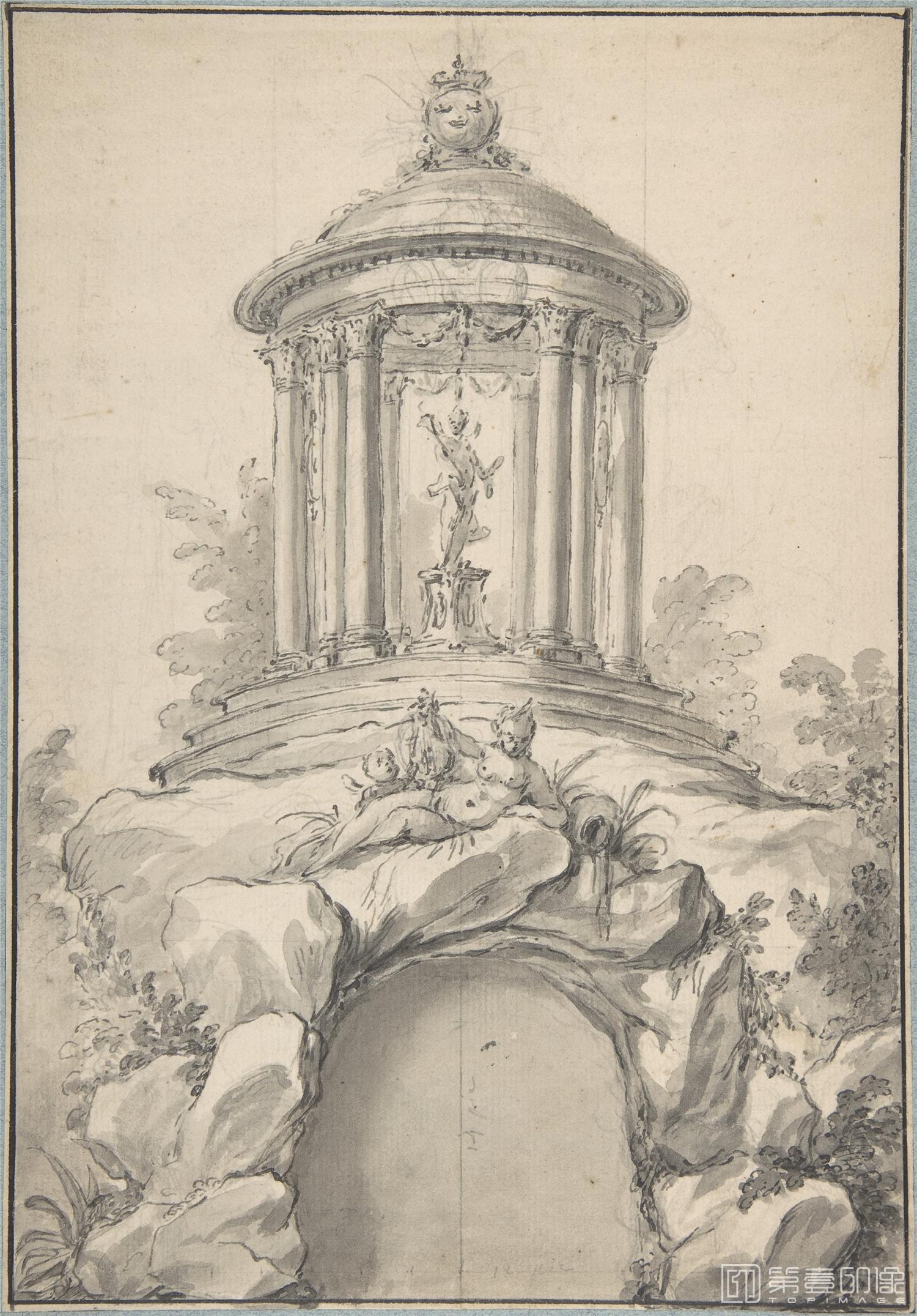 素描-美国纽约大都会美术馆素描藏画-Guillaume Thomas Raphaël Taraval Design for Festival Architecture-1051